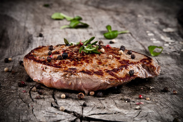 Delicious beef steak on wood