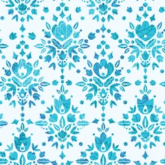 Fotobehang Seamless Pattern Background With Blue Abstract Ornamental damask © Oksancia