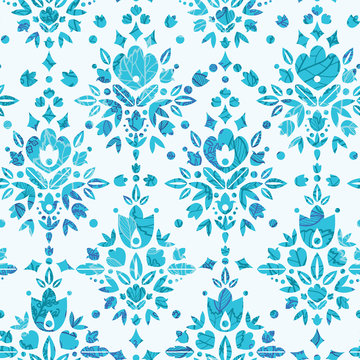 Seamless Pattern Background With Blue Abstract Ornamental damask