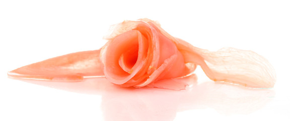 Marinated ginger slices isolated on white