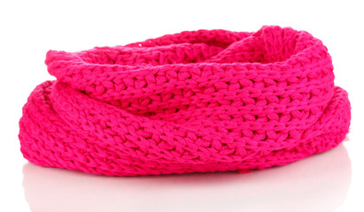 Warm knitted scarf pink isolated on white