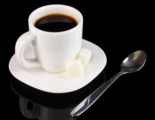 A cup of strong coffee isolated on black