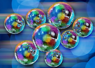 Colorful funky background with mirror disco balls