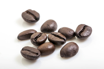 coffee beans close-up on white background