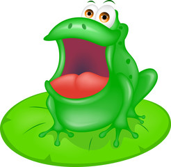 green frog sitting on green leaf