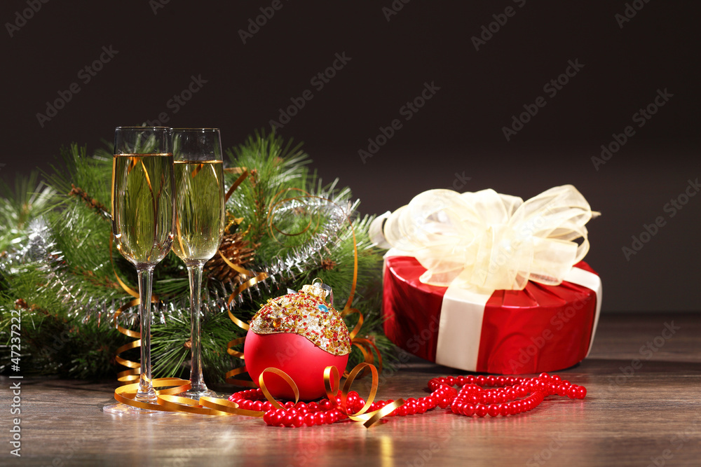 Wall mural glasses of champagne at new year party