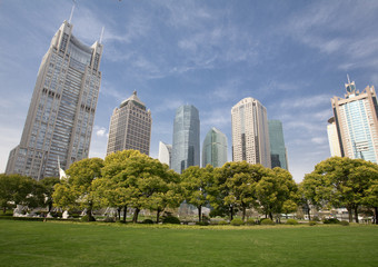 Obraz premium Blue sky shade around the Shanghai Lujiazui financial center