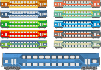 Vector illustration of a train coach in various color schemes