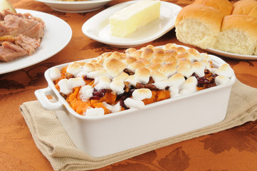 Sweet porato casserole with diner rolls