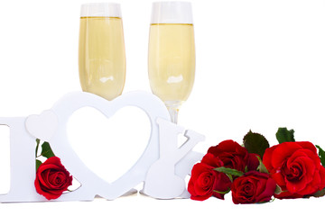 Love sign and  champagne