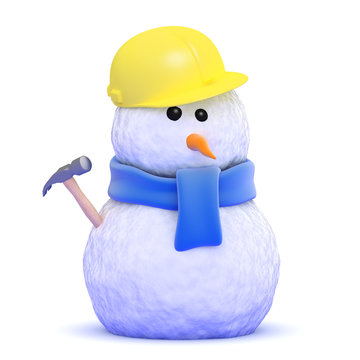 Snowman builder with hammer