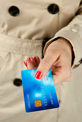 woman hand holding credit card