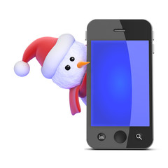 Snowman peeps out from behind smartphone © Steve Young