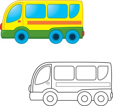 Bus toy. Coloring book. Vector illustration
