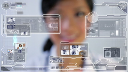 Montage Female Doctor Touch Screen CG Visual Research - Powered by Adobe