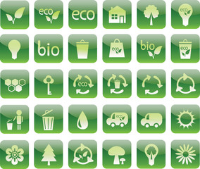 set of green ecology icons