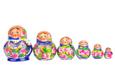 Group of Russian nesting dolls isolated on white