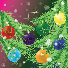 Colorful Christmas balls on Christmas tree branch