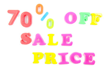 70% written in fridge magnets on white background