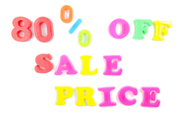 80% written in fridge magnets on white background