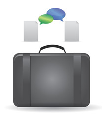 working suitcase and documents