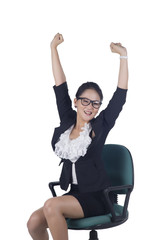 Obraz premium Success / winner business woman isolated white background.