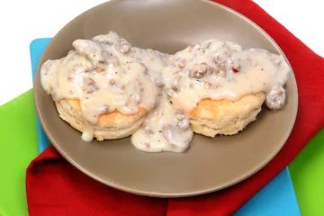 Foto auf Acrylglas American Southern Style Sausage Biscuits and Gravy © Ixepop