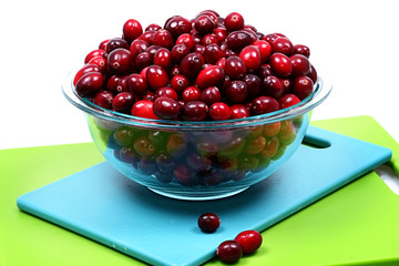 Glass Bowl of Fresh Raw Cranberries