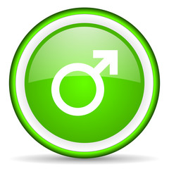 sex green glossy icon on white background
