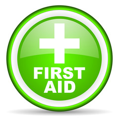 first aid green glossy icon on white background
