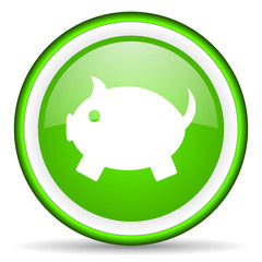 piggy bank green glossy icon on white background