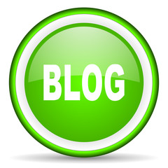 blog green glossy icon on white background