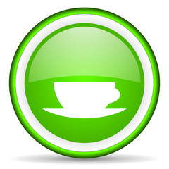 coffee cup green glossy icon on white background