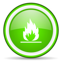 flames green glossy icon on white background