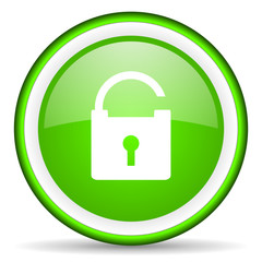 padlock green glossy icon on white background
