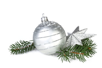 christmas decoration in silver color, isolated on white