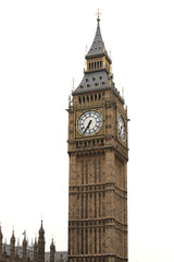 Fototapeta na wymiar Big Ben na białym, Londyn gotycka architektura, UK