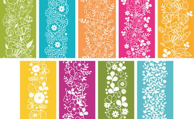 Set Of Nine Spring Flowers Vertical Seamless Patterns Ornament