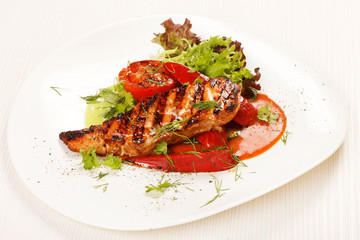 salmon steak with vegetables