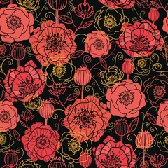 Garden poster Poppies Vector red and black poppy flowers seamless pattern background