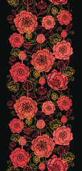 Vector red and black poppy flowers vertical seamless ornament