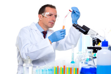 laboratory scientist working at lab with test tubes