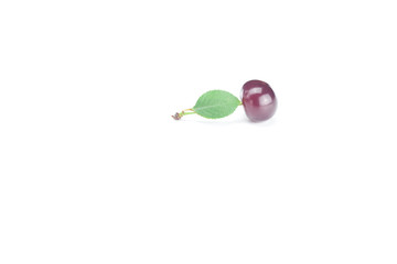 cherry and green leaves on white background