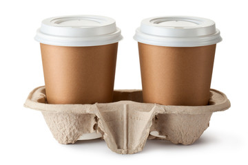 Two take-out coffee in holder - 47260826