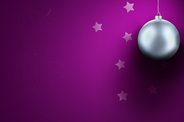 Silver - white Christmas ball on purple background