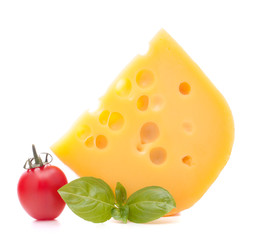 Cheese and basil leaves