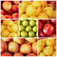 The ripe apples in the collage
