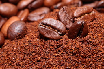 Closeup of coffee beans background
