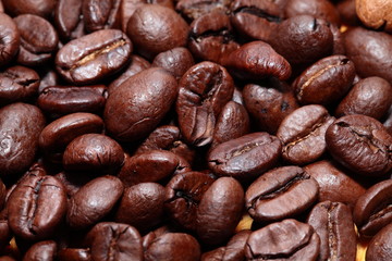 Closeup of coffee beans background