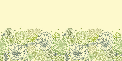 Vector Green Succulent Plants Horizontal Seamless Pattern